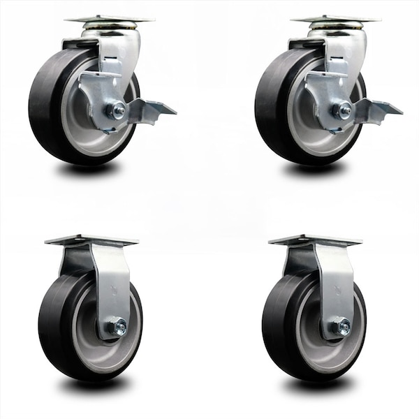 Service Caster 5 Inch Rubber on Aluminum Caster Set with Ball Bearings 2 Brakes 2 Rigid SCC-20S520-RAB-TLB-2-R-2 - main